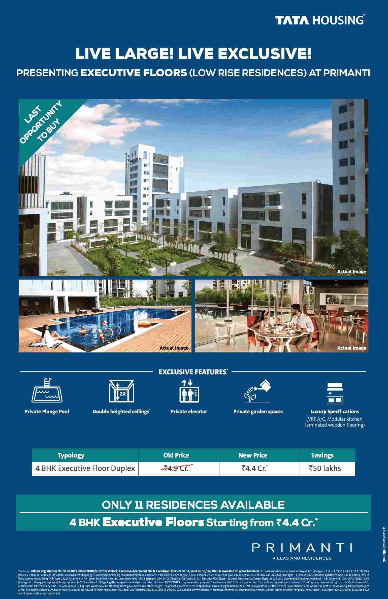 Presenting 4 BHK executive floors @ Rs 4.4 cr. at Tata Primanti in Gurgaon Update